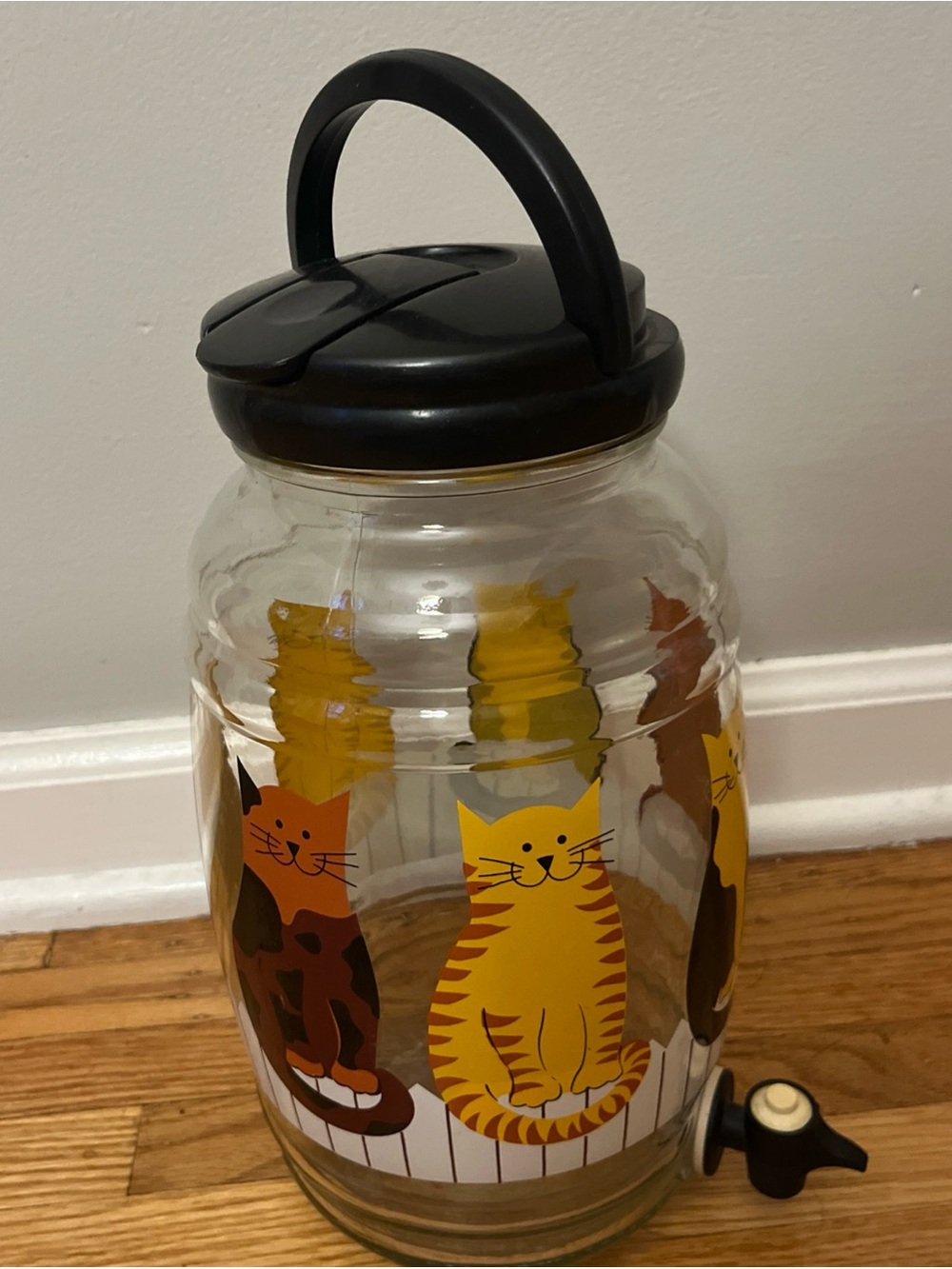 Whimsical Rare Vintage CATS Glass Sun Tea Beverage Dispenser Holds 1 Gallon +